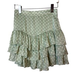 Zara mint green polka dot ruffle mini skirt size M.